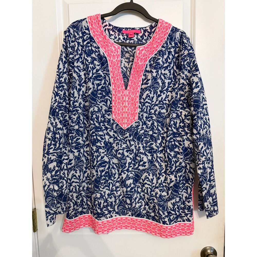 Lilly Pulitzer Ocean Cove Tunic – Oyster Bay Blue Krillin It – Size XL – NWT